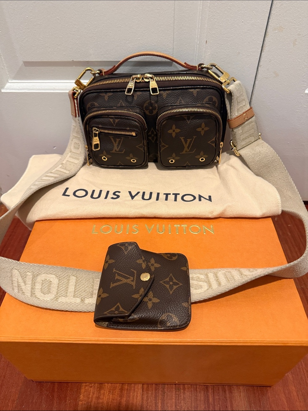 Louis Vuitton Brown Monogram Utility Women’s Crossbody Bag with Beige Strap